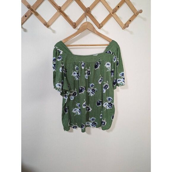 Lucky Brand Women's Green Floral Square Neck Top - Size XXL - Picture 3 of 5